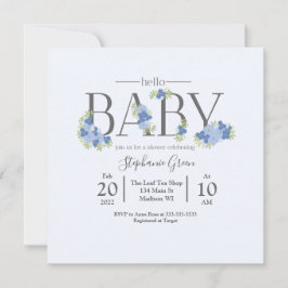 Blue Floral Hello Baby - Einladung zur Dusche