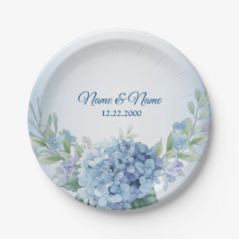 Blue Floral Herbal Dusty Vintage Wedding Party Pappteller