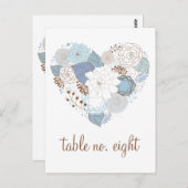Blue Floral Herzkranz Tischnummer Postkarte (Vorne/Hinten)