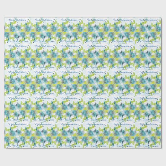Blue Floral Herzlichen Glückwunsch Geschenk Wrap Geschenkpapier (Flach)
