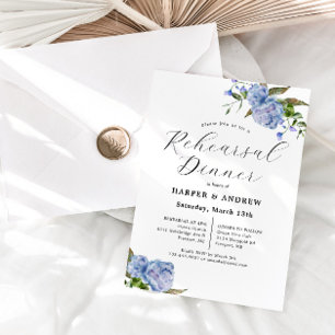 Blue Floral Hochzeit Probe Dinner Einladung
