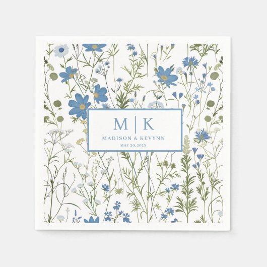 Blue FloraL Hochzeitscocktail Napkins Serviette (Vorderseite)