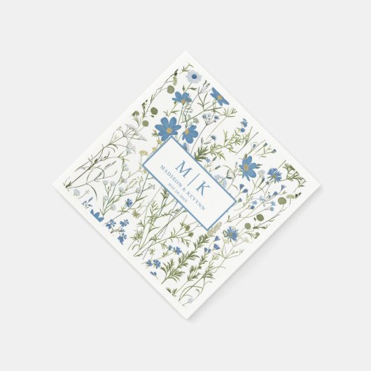 Blue FloraL Hochzeitscocktail Napkins Serviette (Ecke)