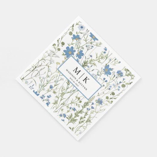 Blue FloraL Hochzeitscocktail Napkins Serviette (Ecke)