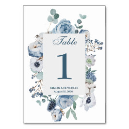 Blue Floral Hochzeitsempfang Tischnummer signieren