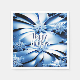 Blue Floral Holiday Christmas Paper Napkin Serviette