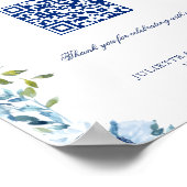 Blue Floral Honeymoon Geschenk QR Code Hochzeitsze Poster (Ecke)