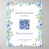 Blue Floral Honeymoon Geschenk QR Code Hochzeitsze Poster (Vorne)