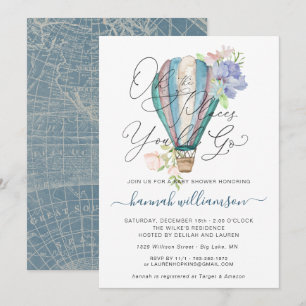 Blue Floral Hot Air Ballon Baby Dusche Einladung