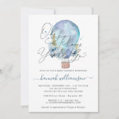 Blue Floral Hot Air Ballon Babydusche Einladung (Vorderseite)