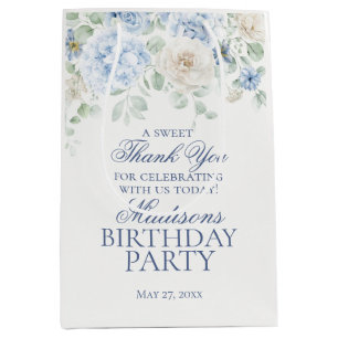 Blue Floral Hydrangea Botanical Birthday Favor Mittlere Geschenktüte
