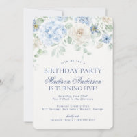 Blue Floral Hydrangea Botanical Birthday Party