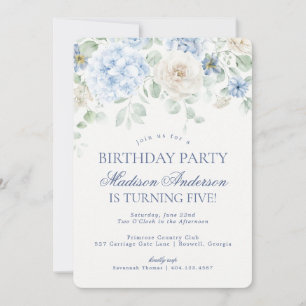 Blue Floral Hydrangea Botanical Birthday Party Einladung