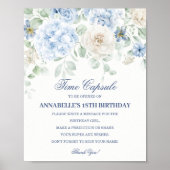 Blue Floral Hydrangea Botanical Bloom Time Kapsel Poster (Vorne)