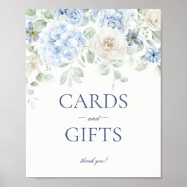 Blue Floral Hydrangea Botanical Cards & Gifts Zeic Poster