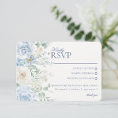 Blue Floral Hydrangea Botanical Wedding RSVP Begleitkarte (Stehend Vorderseite)
