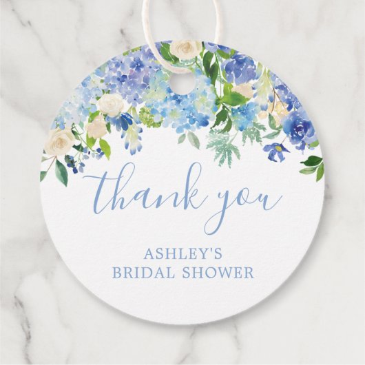 Blue Floral Hydrangea Brautparty Vielen Dank Geschenkanhänger (Rückseite)
