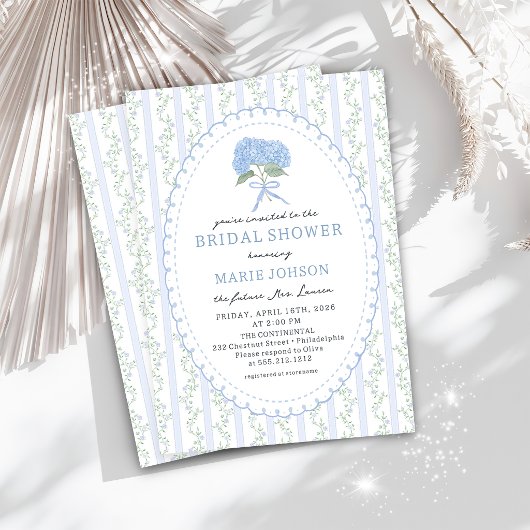 Blue Floral Hydrangea Bridal Shower Invitation Einladung