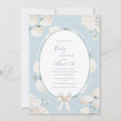 Blue Floral Hydrangea Elegant Baby Shower Einladung (Vorderseite)