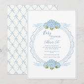 Blue Floral Hydrangea Elegant Baby Shower  Einladung (Vorne/Hinten)