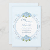 Blue Floral Hydrangea Elegant Baby Shower  Einladung (Vorne/Hinten)