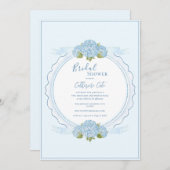 Blue Floral Hydrangea Elegant Bridal Shower  Einladung (Vorne/Hinten)