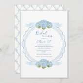Blue Floral Hydrangea Elegant Bridal Shower  Einladung (Vorne/Hinten)