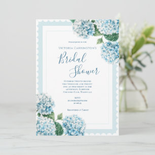 Blue Floral Hydrangea Elegantes Brautparty Einladung