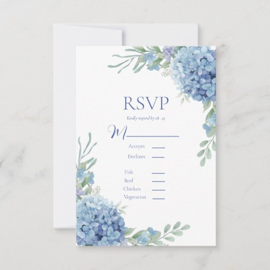 Blue Floral Hydrangea RSVP Card Karte (Vorderseite)