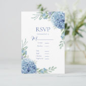 Blue Floral Hydrangea RSVP Card Karte (Stehend Vorderseite)