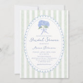 Blue Floral Hydrangea Stripes Bridal Shower Einladung (Vorderseite)