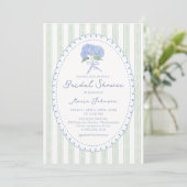 Blue Floral Hydrangea Stripes Bridal Shower Einladung (Stehend Vorderseite)