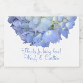 Blue Floral Hydrangea Vielen Dank Gast Gefallen Schaumweinetikett (Einzelnes Label)
