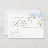 Blue Floral Hydrangea Wedding RSVP Card Karte (Vorderseite)
