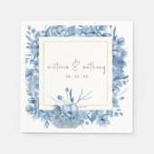 Blue Floral Hydrangeas Name Datum Hochzeit Serviette (Vorderseite)