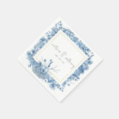Blue Floral Hydrangeas Name Datum Hochzeit Serviette (Ecke)