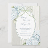 Blue Floral Hydrangeas Sage Green Whimsical Baby Einladung (Vorderseite)