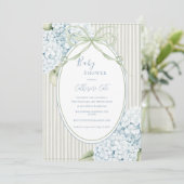 Blue Floral Hydrangeas Sage Green Whimsical Baby Einladung (Stehend Vorderseite)