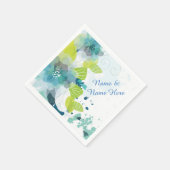 Blue Floral Individuelle Name Paper Cocktail Napki Serviette (Ecke)