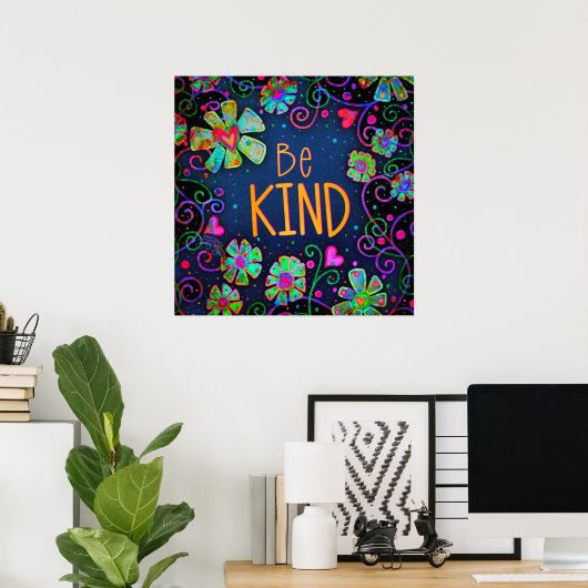 Blue Floral Inspiration"Be Kind" Schule Poster (Heimbüro)