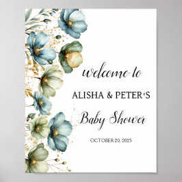 Blue Floral "It's a Boy" Kinderdusche Begrüßungsze Poster