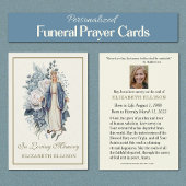 Blue Floral Jungfrau Mary Beerdigung Prayer Card