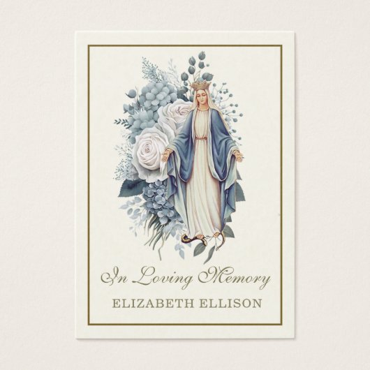 Blue Floral Jungfrau Mary Beerdigung Prayer Card (Vorderseite)