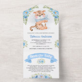 Blue Floral Jungle Safari Niedlich Tiger Baby Dusc All In One Einladung (Innen Boden)