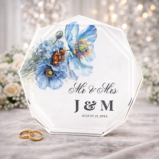 Blue Floral Keepsake Newlyweds Gift Bride  Groom  Fotoblock
