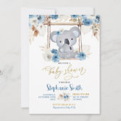 Blue Floral Koala Australian Animal Baby Show Einladung (Vorderseite)