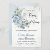 Blue Floral Koala Wir sind über der Mond Babydusch Einladung (Vorne/Hinten)