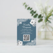 Blue Floral Lace QR Code UAWG Wedding Website Begleitkarte (Stehend Vorderseite)