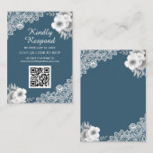 Blue Floral Lace QR Code UAWG Wedding Website Begleitkarte (Vorne/Hinten)