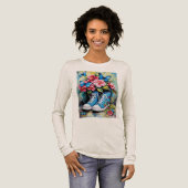 Blue Floral Lace Up Hightop Sneakers & Butterflies Tri-Blend Shirt (Volle Vorderseite)